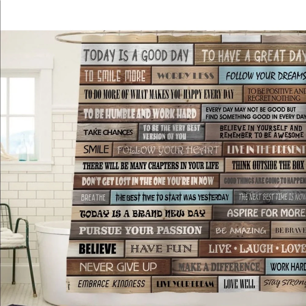 Rustic wood cabin Curtain shower home bathroom